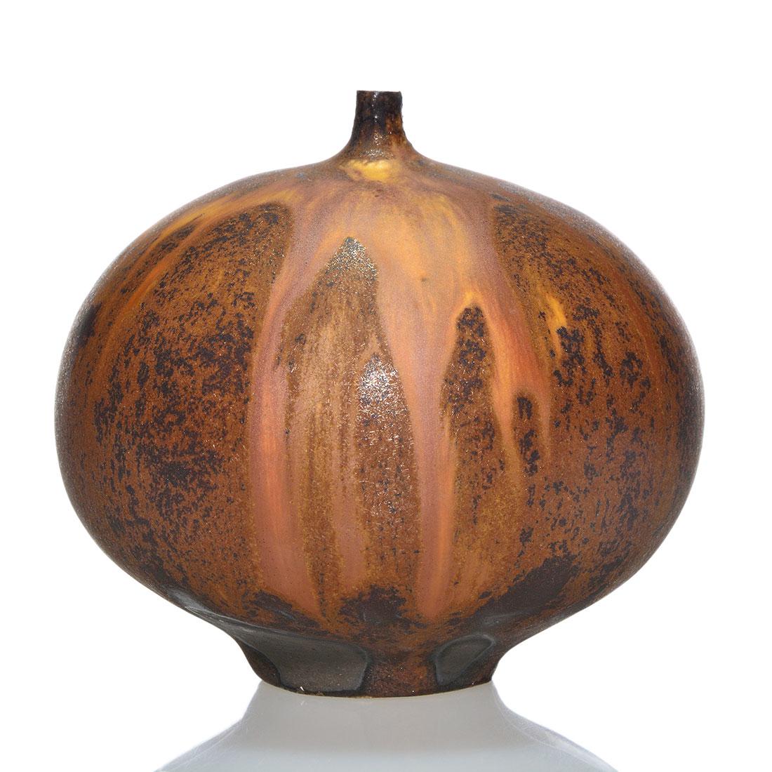 Cabat Feelie vase, orange over brown, 3 1/8" (1 of 2)