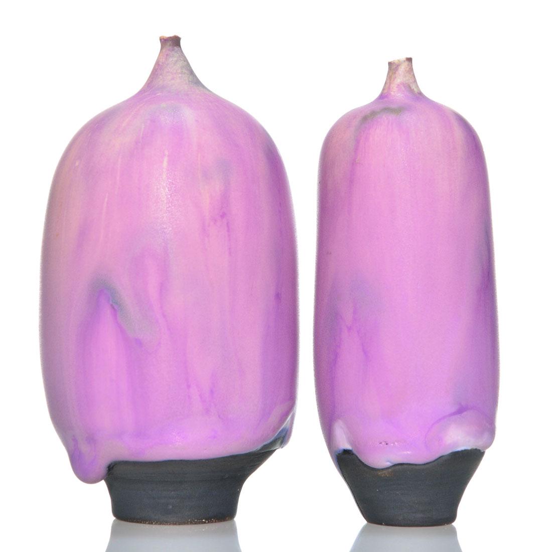 Two Cabat Feelie vases, pink/purple, 4 1/4" & 4 1/8" (1 of 2)