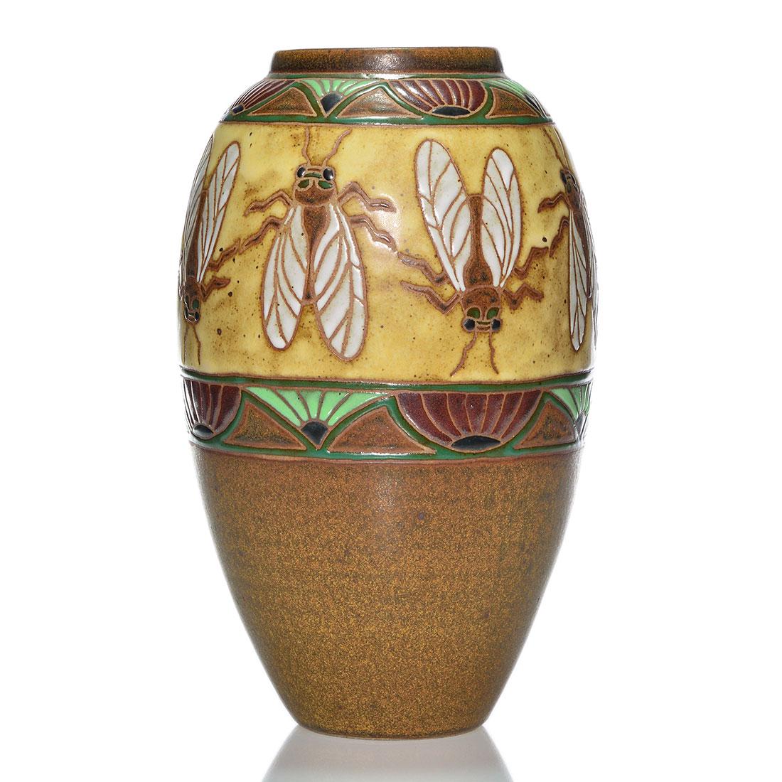 Common Ground Pottery vase,flies,Eric Olson,'02,11 1/8" (1 of 1)