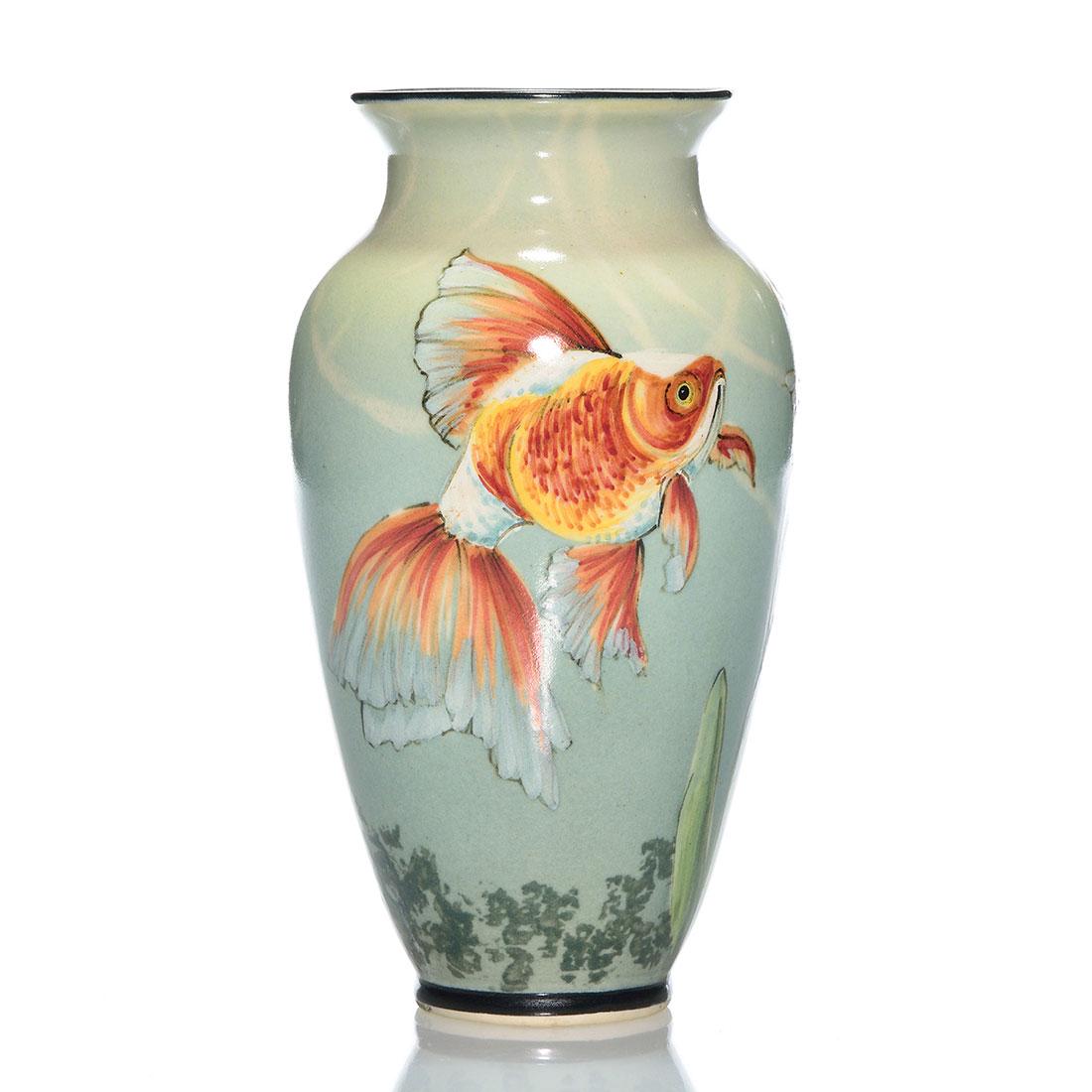 Santa Barbara Ceramic Design vase, goldfish, 7", (1 of 1)