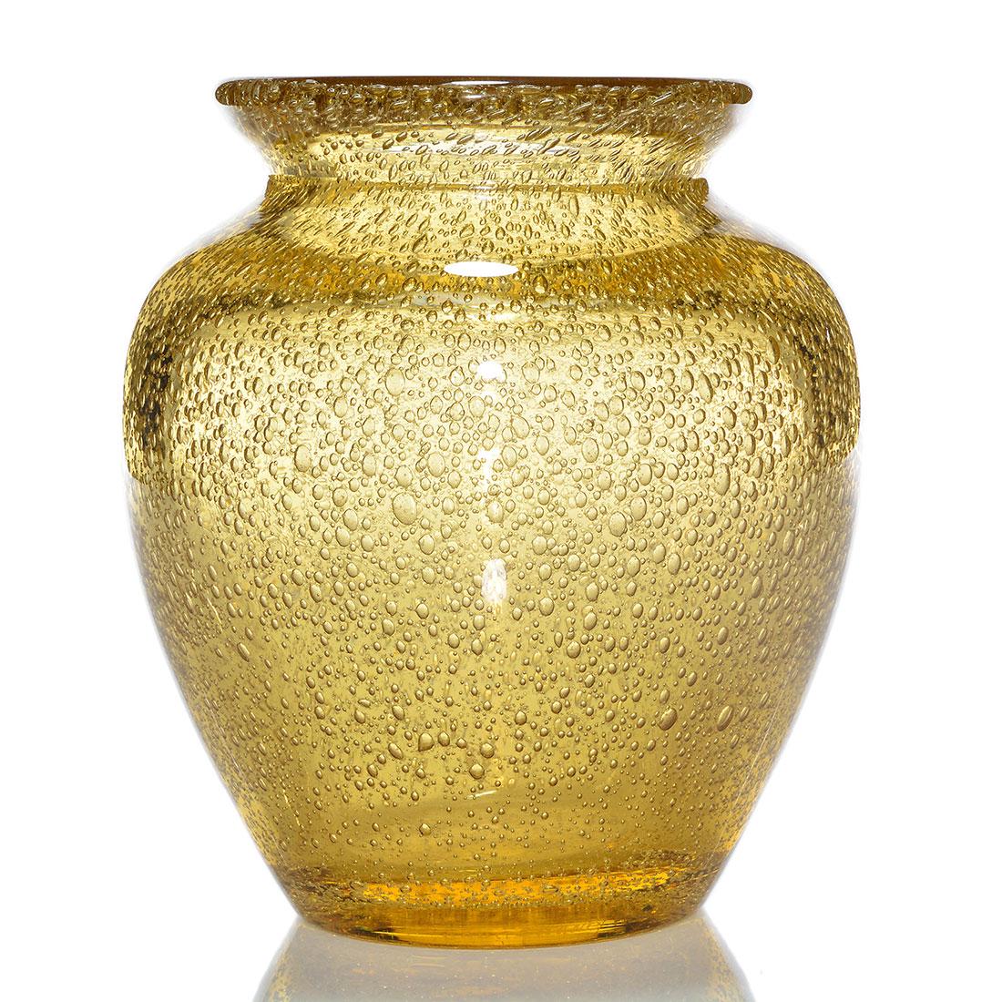Daum Nancy amber vase, internal bubbles, 7 5/8", signed (1 of 2)
