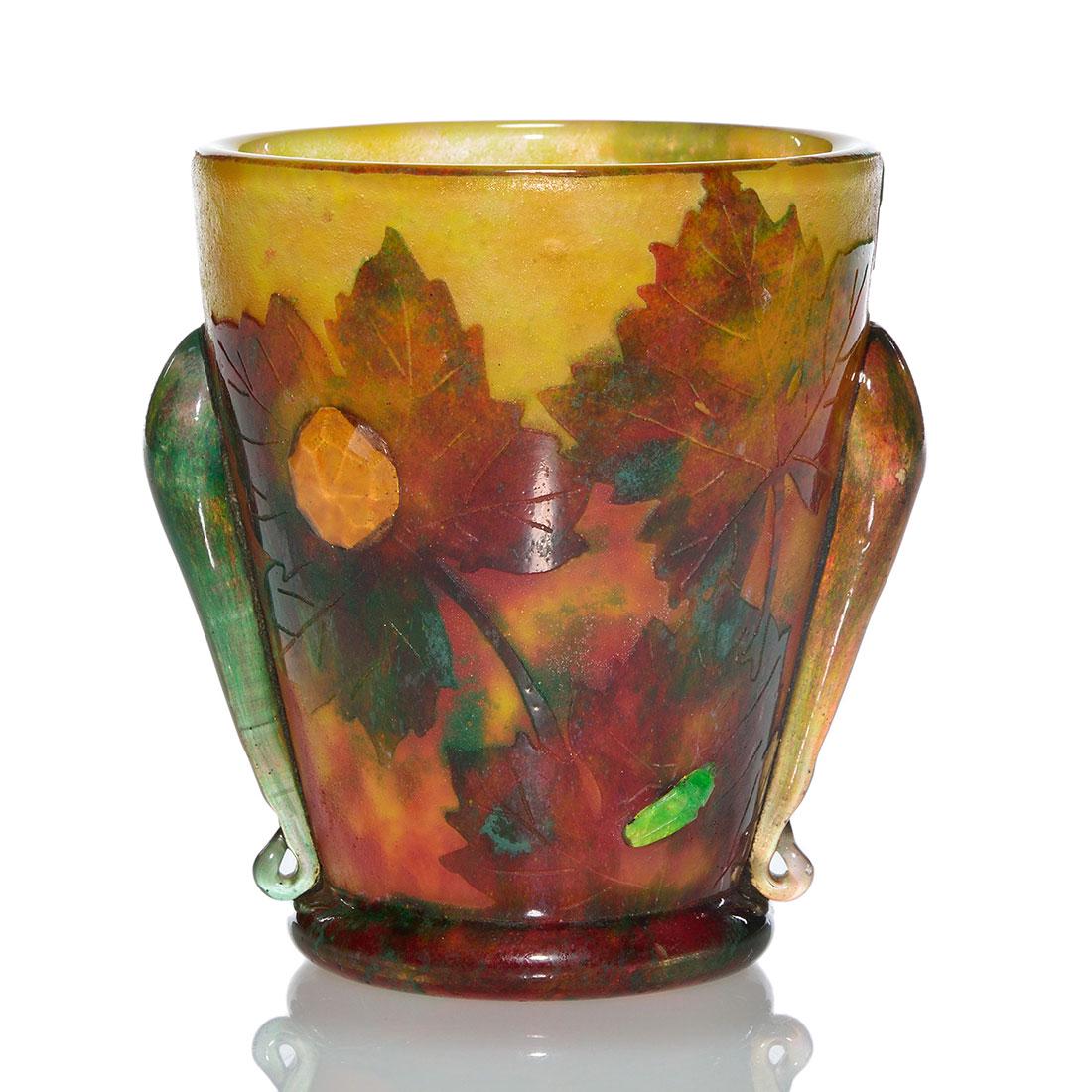 Daum Nancy cameo vase, cabachon insects & jewels, 4" (1 of 3)