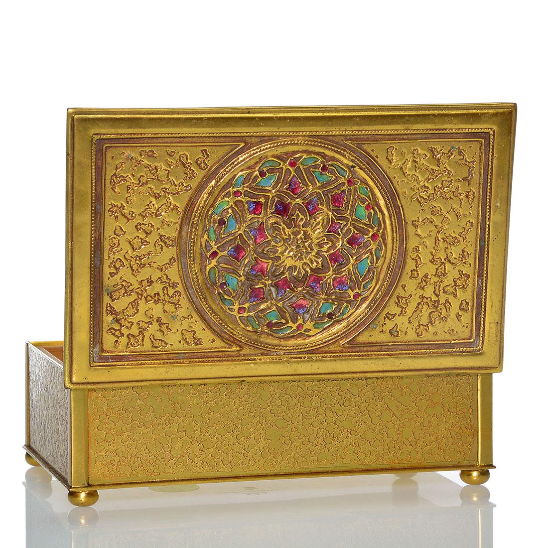 Tiffany Furnaces gold dore' bronze & enamel, 2 x 6 1/8" (1 of 2)