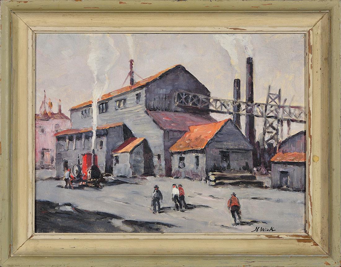 Herman Wick oil painting, factory, O/B, SLR, 12" x 16" (1 of 3)