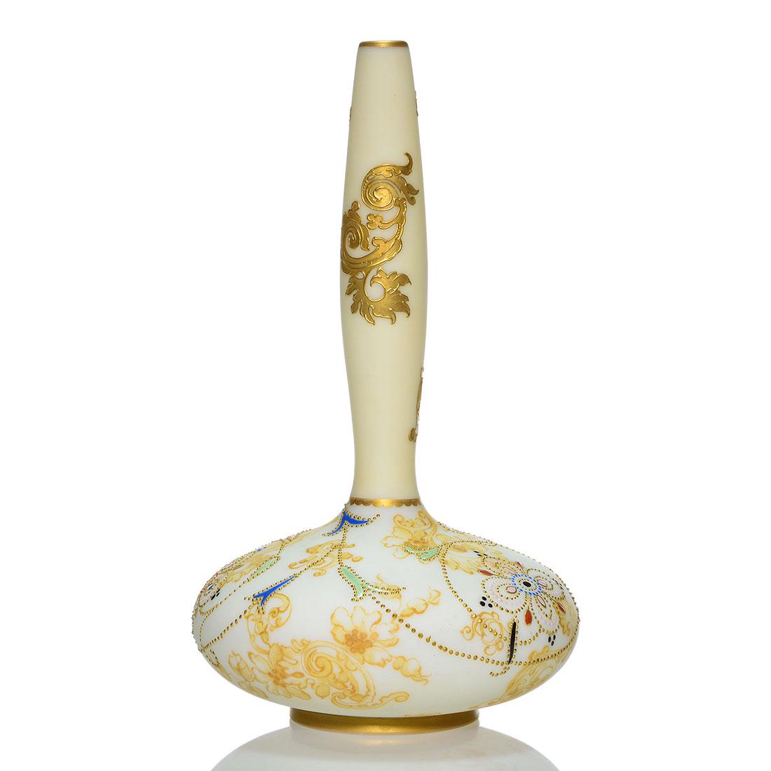 Mt Washington Crown Milano vase,13" X 8",enamel jewel (1 of 2)