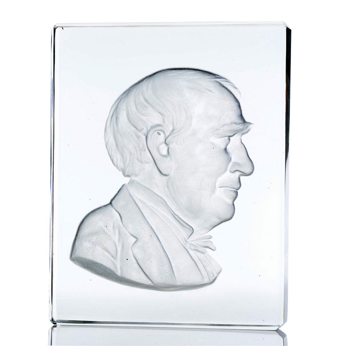 Steuben plaque, Thomas Edison intaglio cast, 8 1/2" X 6 (1 of 1)