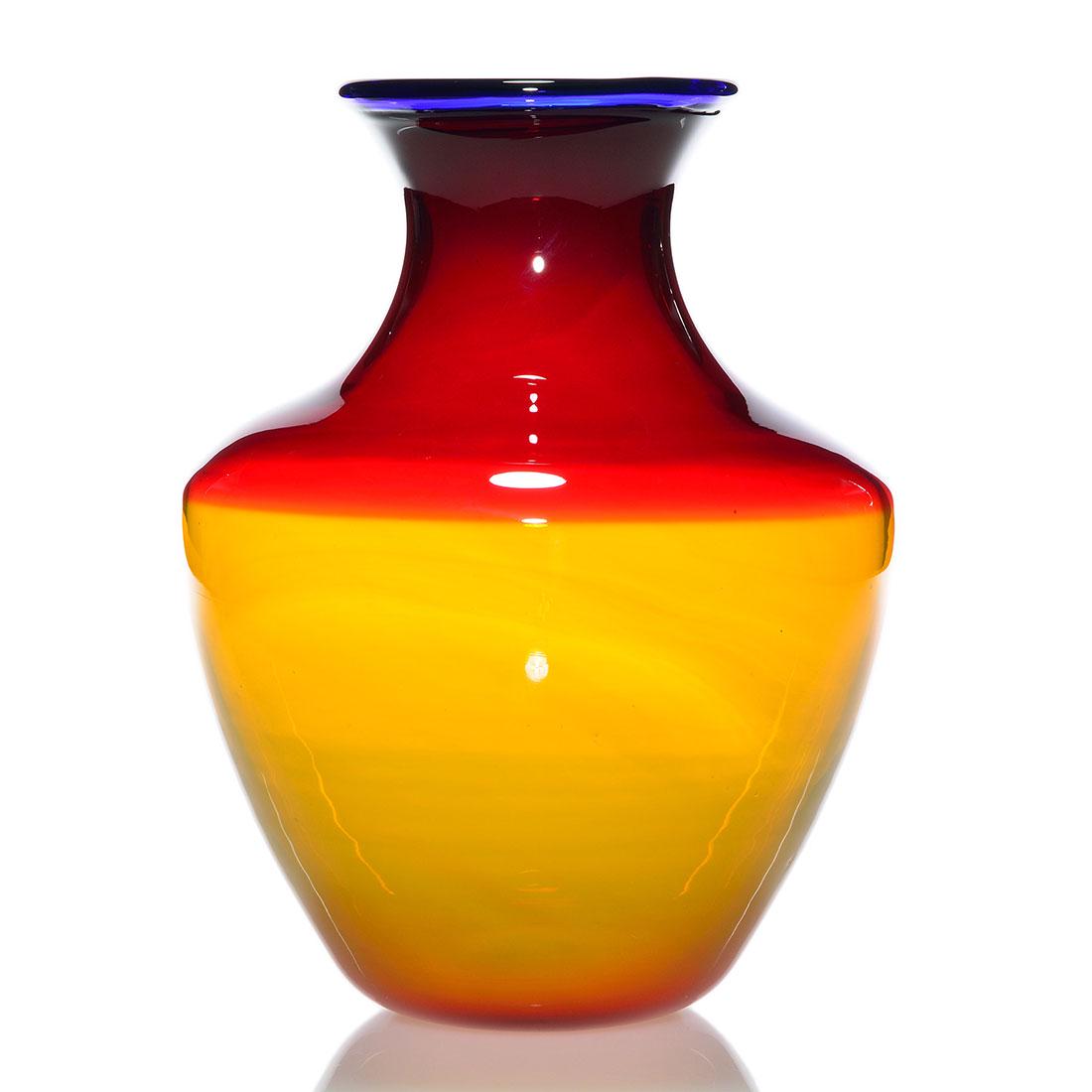 Large Blenko multi color vase, lip wrap, 10 3/4", (1 of 1)