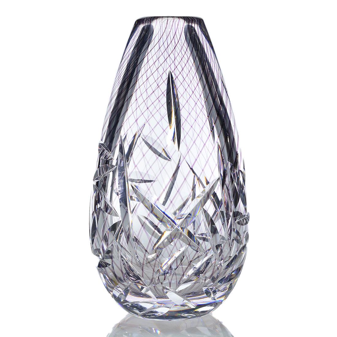 Kosta vase, Vicke Lindstrand attrib, cut, net, 11 5/8" (1 of 2)