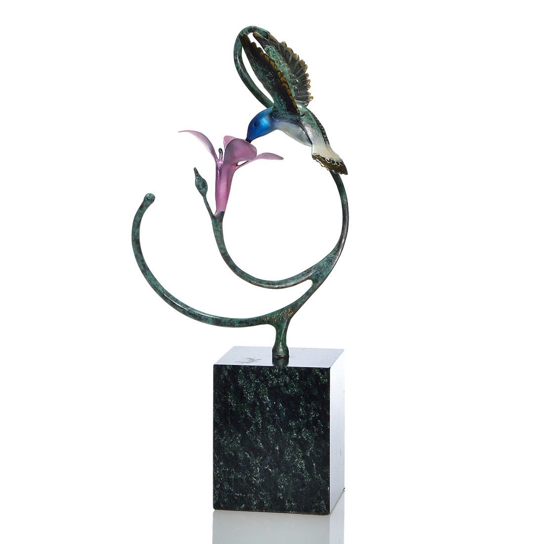 John Jagger polychrome bronze hummingbird, marble, 17" (1 of 4)