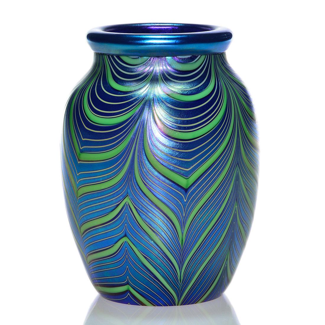 Early Orient & Flume vase, cobalt, pull design, 5 3/8", (1 of 2)