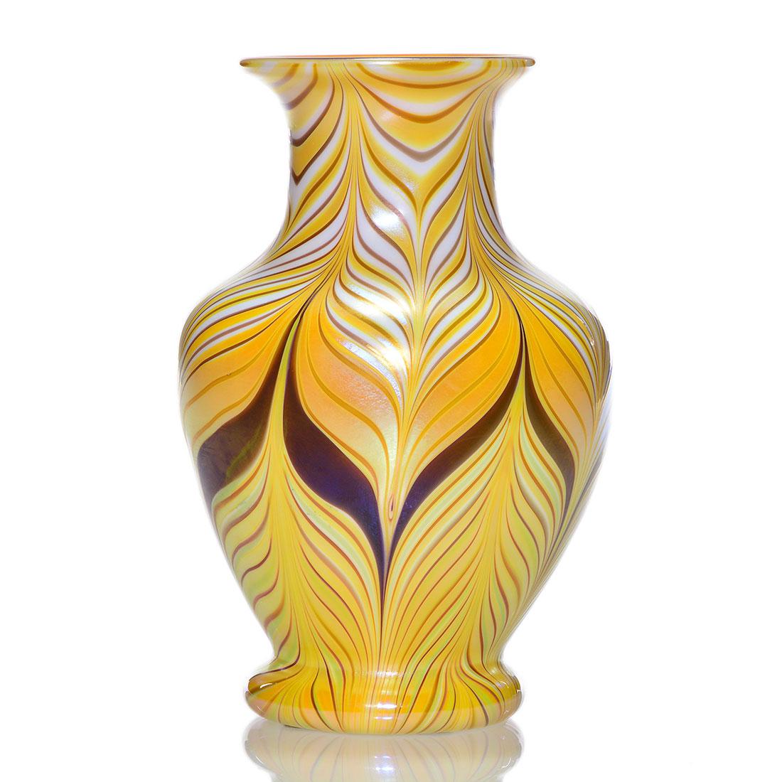 Orient & Flume vase, gold feathers, 7 1/2", Beyers & (1 of 2)