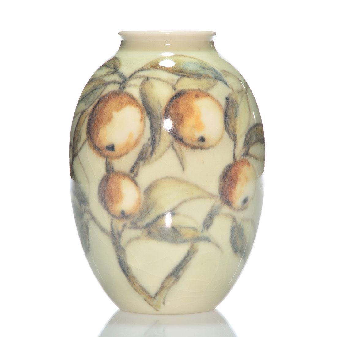 Rookwood Porcelain vase, cherries, Jensen, 1945, 7 1/8" (1 of 2)
