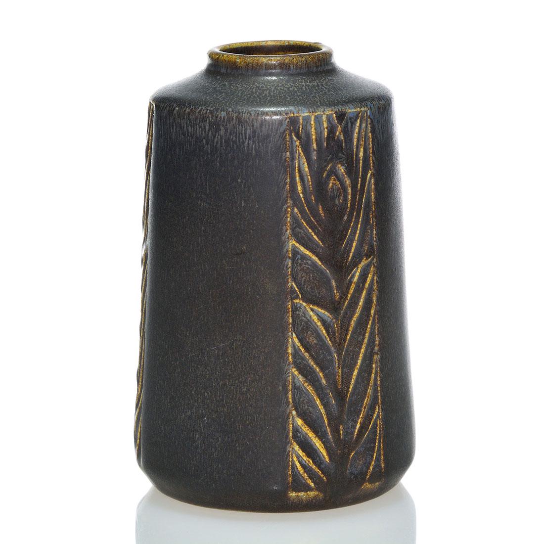 Rookwood mat glaze vase, peacock feather, 1911,5 3/4" (1 of 2)