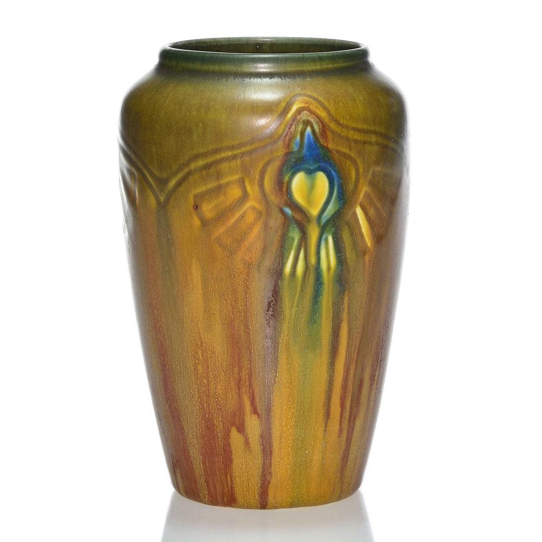 Rookwood carved mat vase, Lincoln, 1920, 938 D, 6 7/8" (1 of 2)
