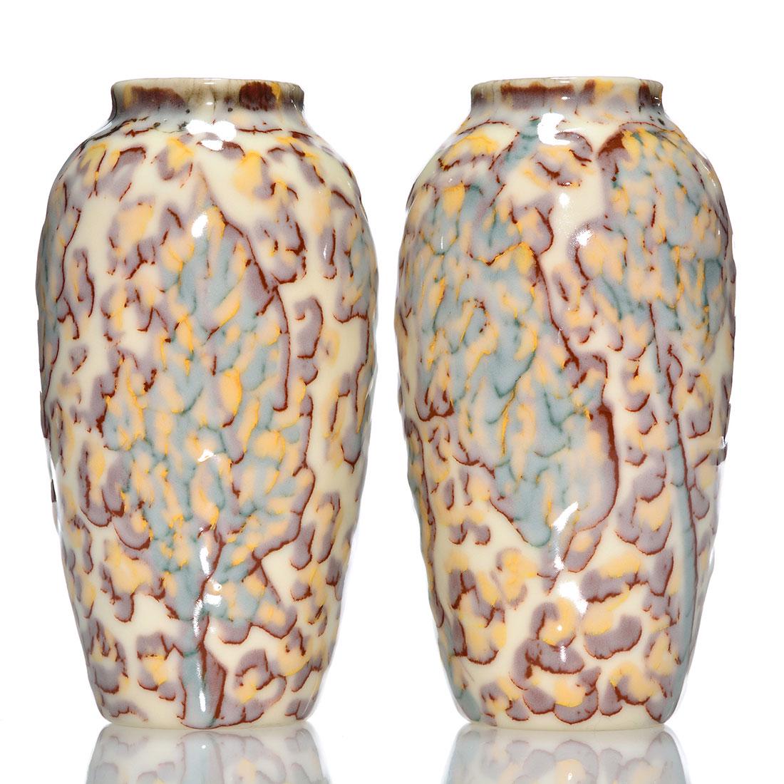 Pr Rookwood Porcelain vases,trees,Ley,1946,922 D,7 1/2" (1 of 2)