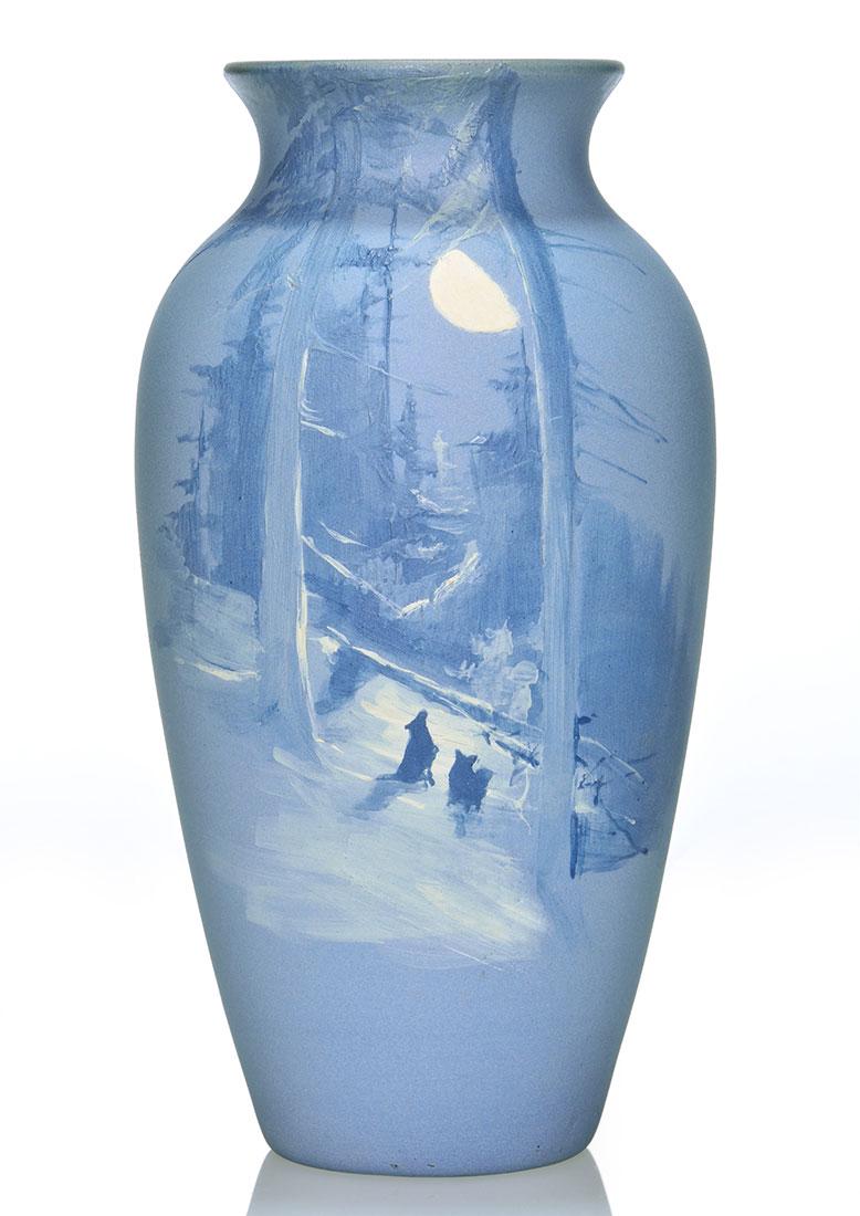Rookwood Aerial Blue vase, wolves howling at moon,7 1/8 (1 of 4)