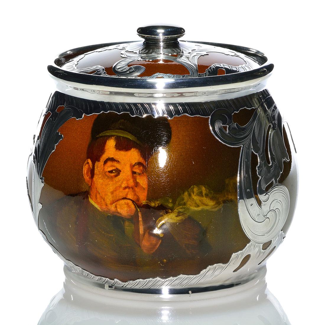 Rookwood Humidor, silver overlay, Horsfall,1894, 5 7/8" (1 of 2)