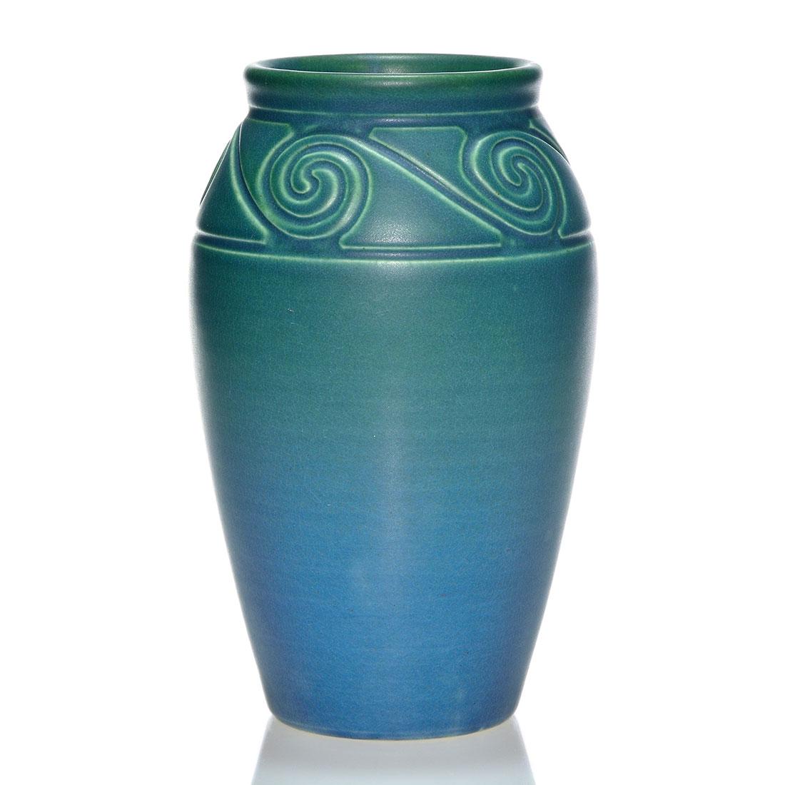 Rookwood Mat vase, hand tooled design,1914, 1122 B, 9" (1 of 2)