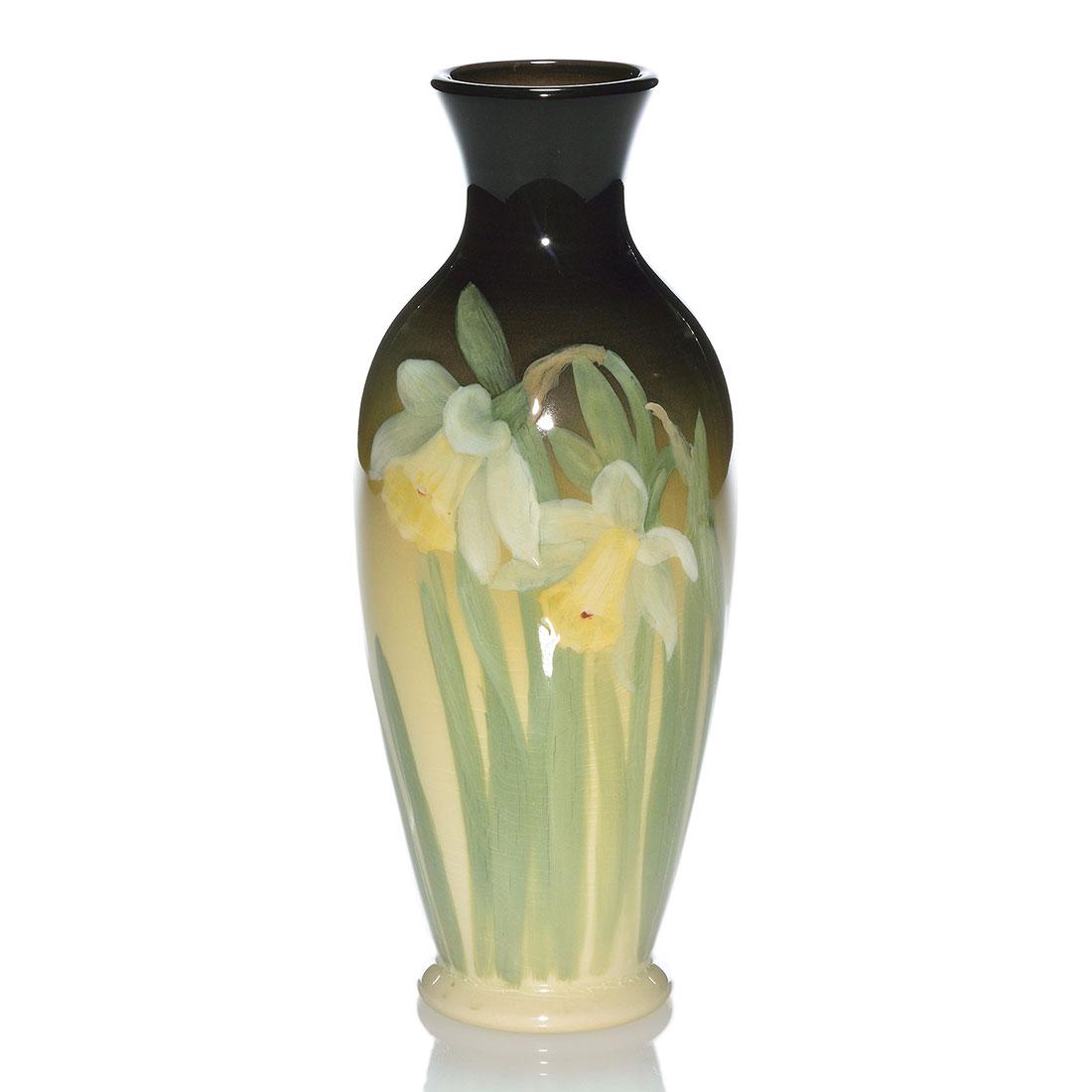 Rookwood Iris Glaze vase,daffodils,9 3/8",Lindeman,1904 (1 of 2)