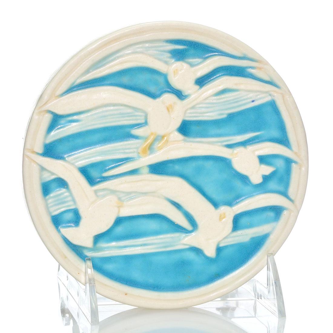 Rookwood Seagulls trivet, 1920, 2351, 5 3/4" diameter (1 of 1)