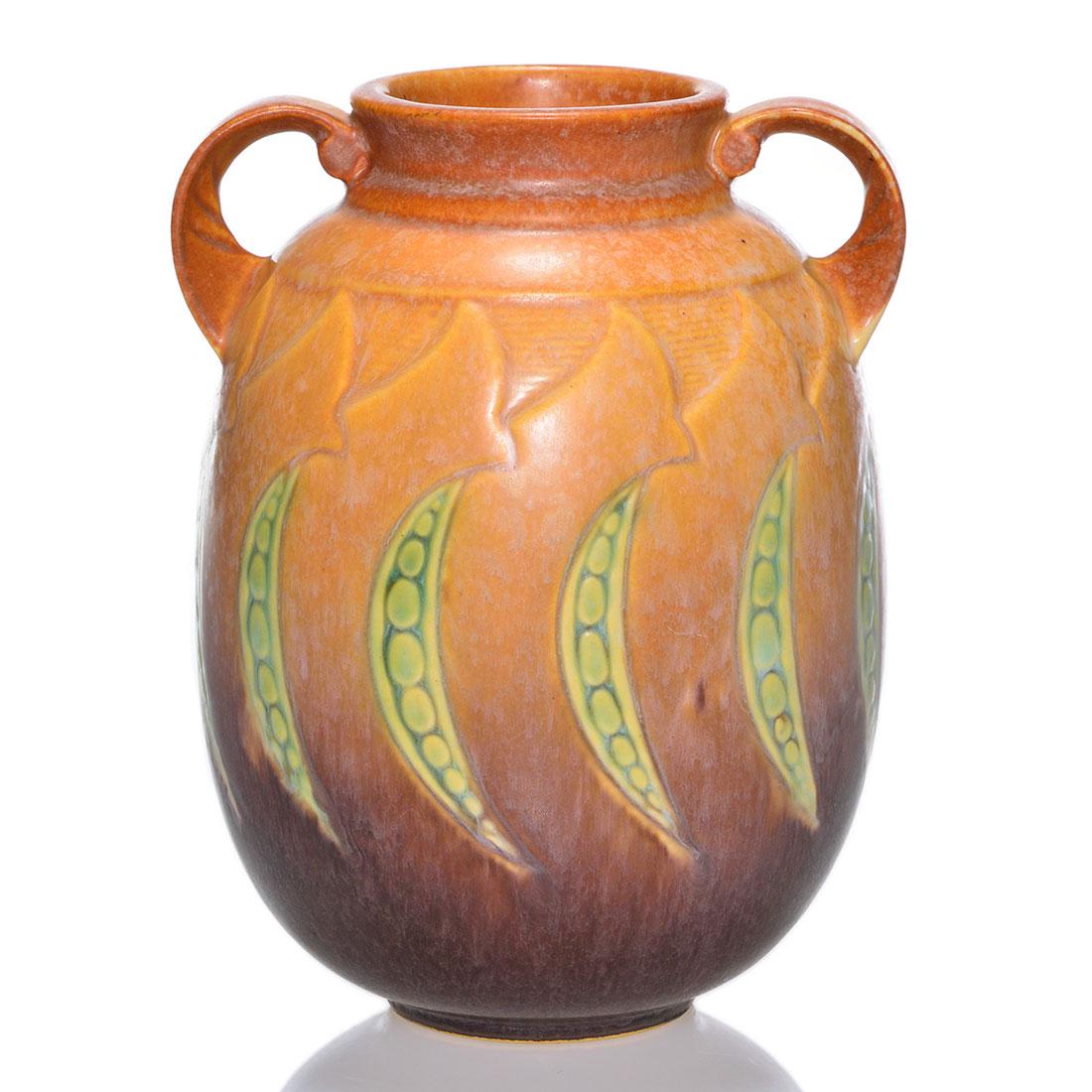 Roseville Falline vase, brown, shape 647, 7 1/8 inches (1 of 2)