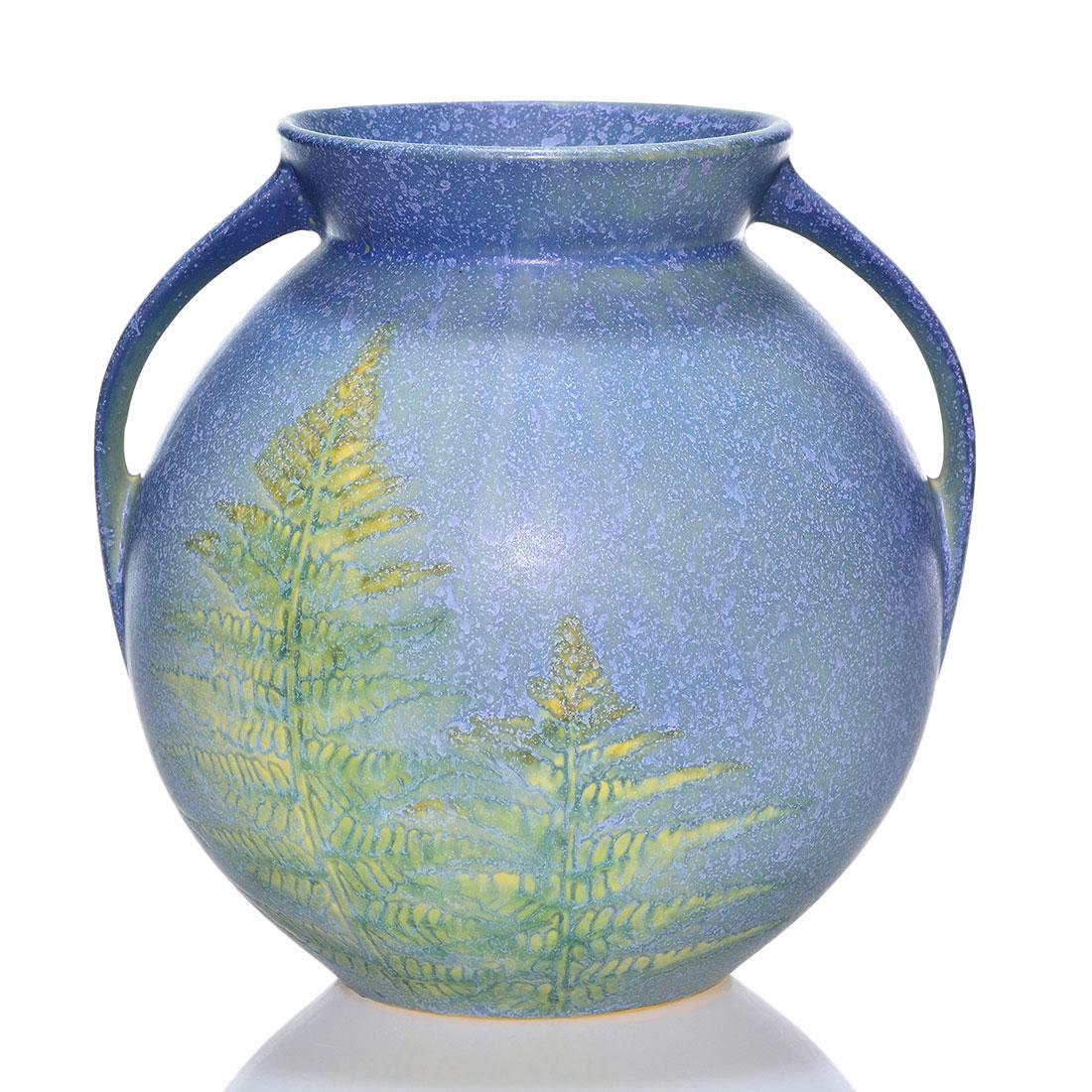 Roseville Windsor vase, blue, 7 1/4”, shape 551-7” (1 of 2)