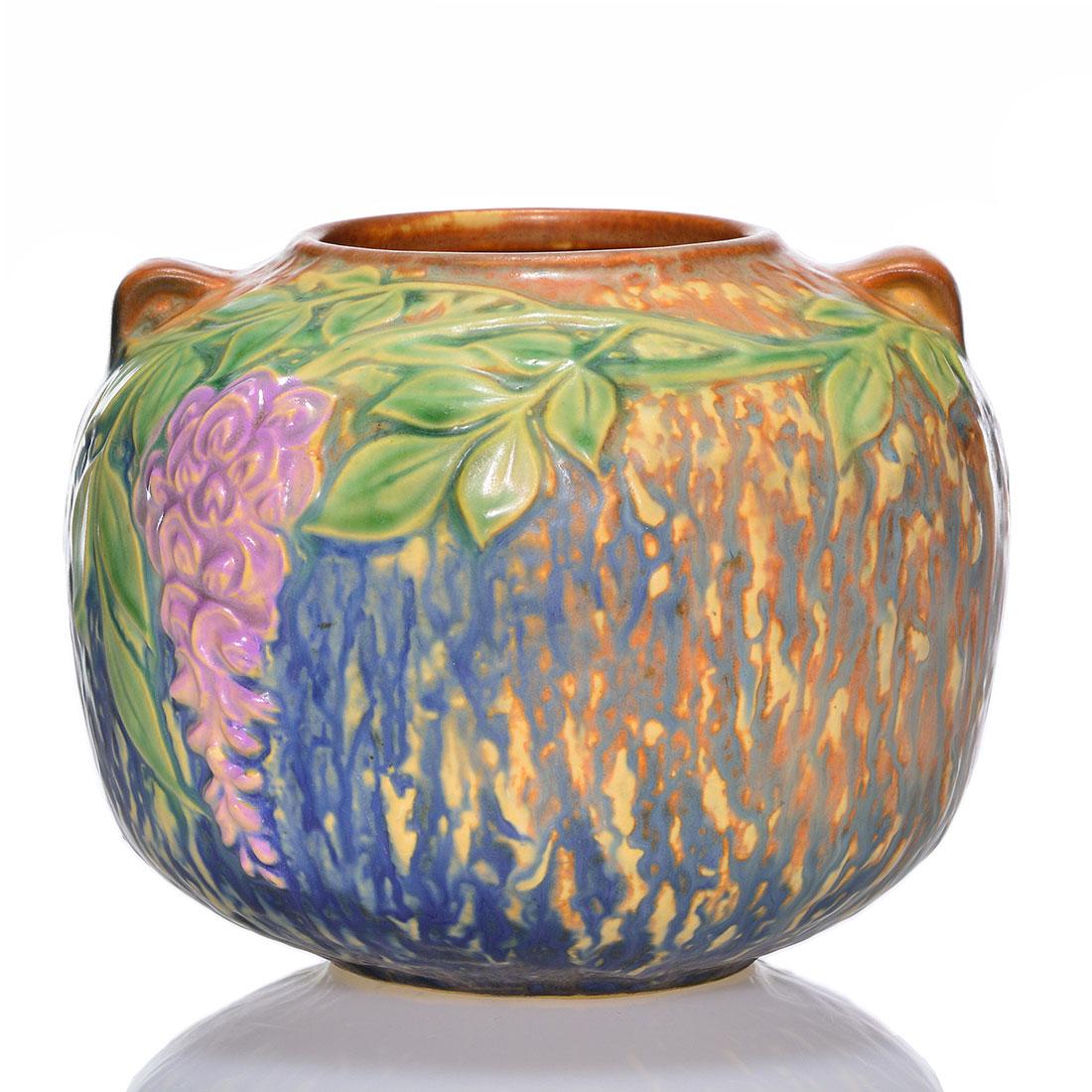 Roseville Wisteria vase, shape 632, blue, 5” (1 of 2)