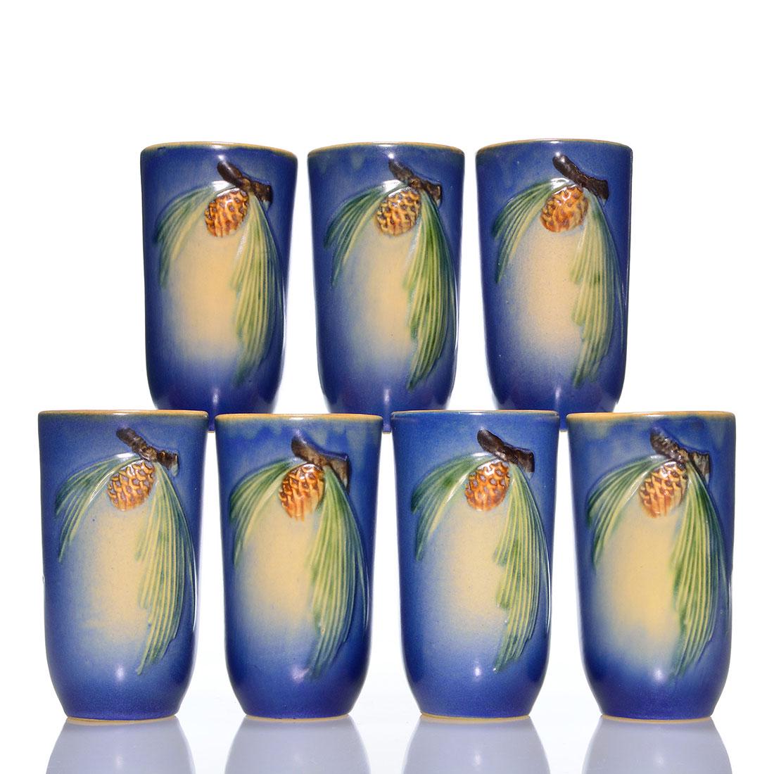 7 Roseville Blue Pine Cone tumblers, 414-5, 5 1/4” (1 of 2)