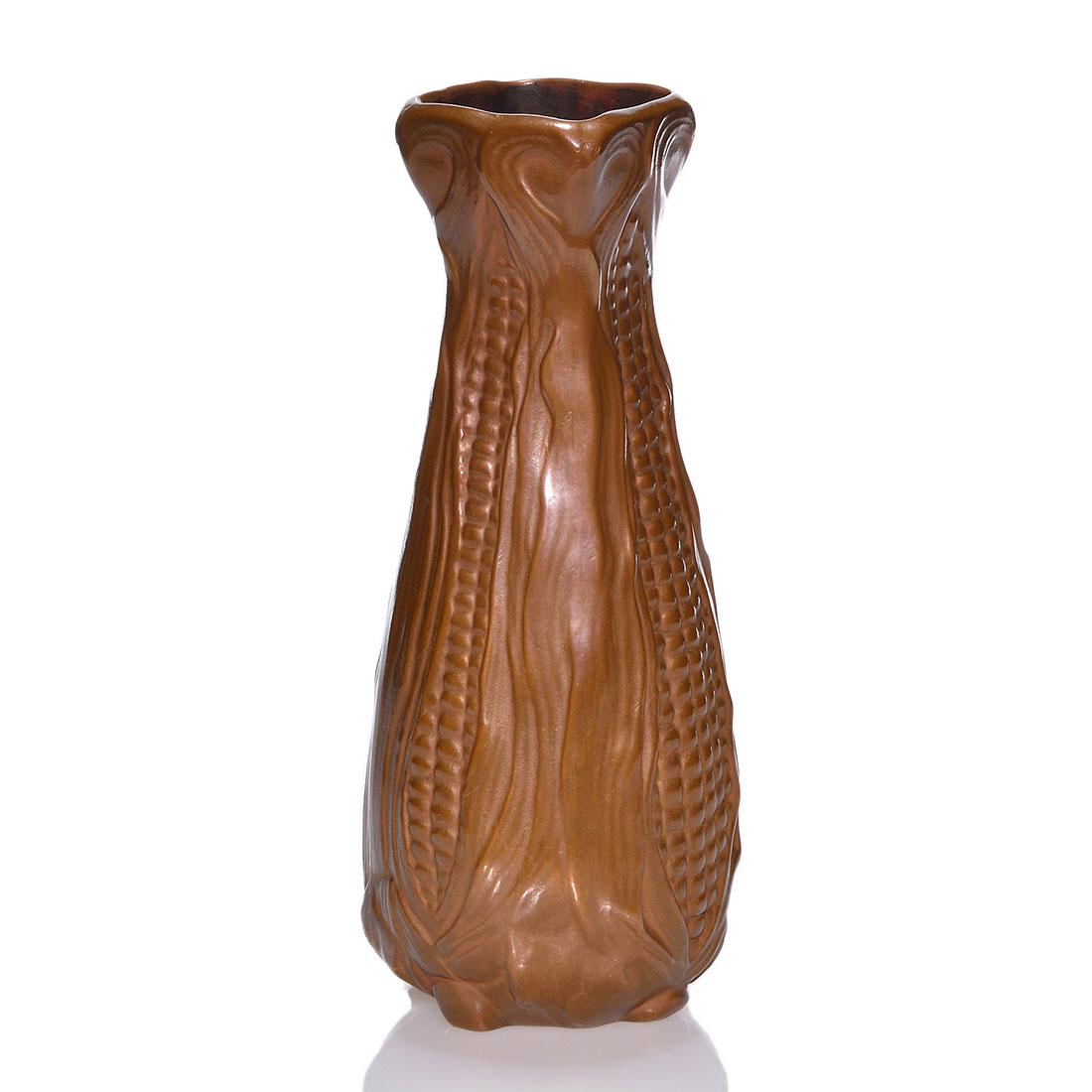 Weller Art Nouveau Corn vase, Clewell copper, 9 3/4" (1 of 2)