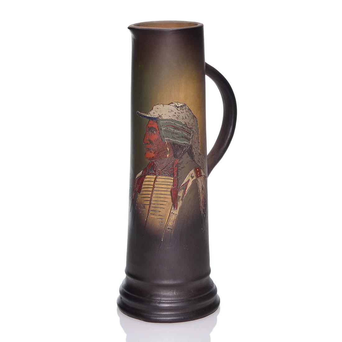 Weller Dickens Ware tankard, Indian, Burgess, 16 1/4” (1 of 2)