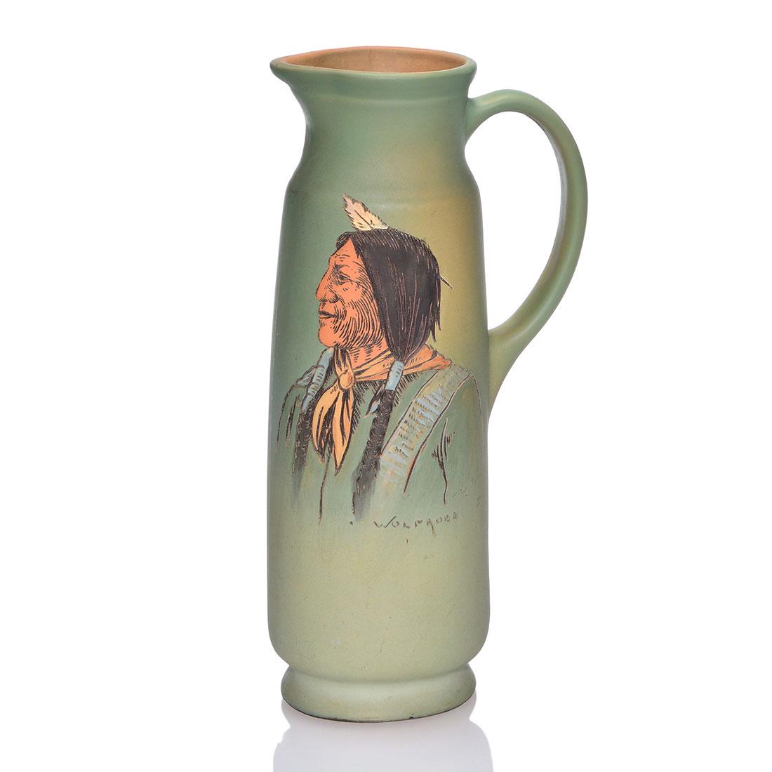 Weller Dickens Ware vase, Indian,Wolf Robe,Mull,11 1/4" (1 of 2)