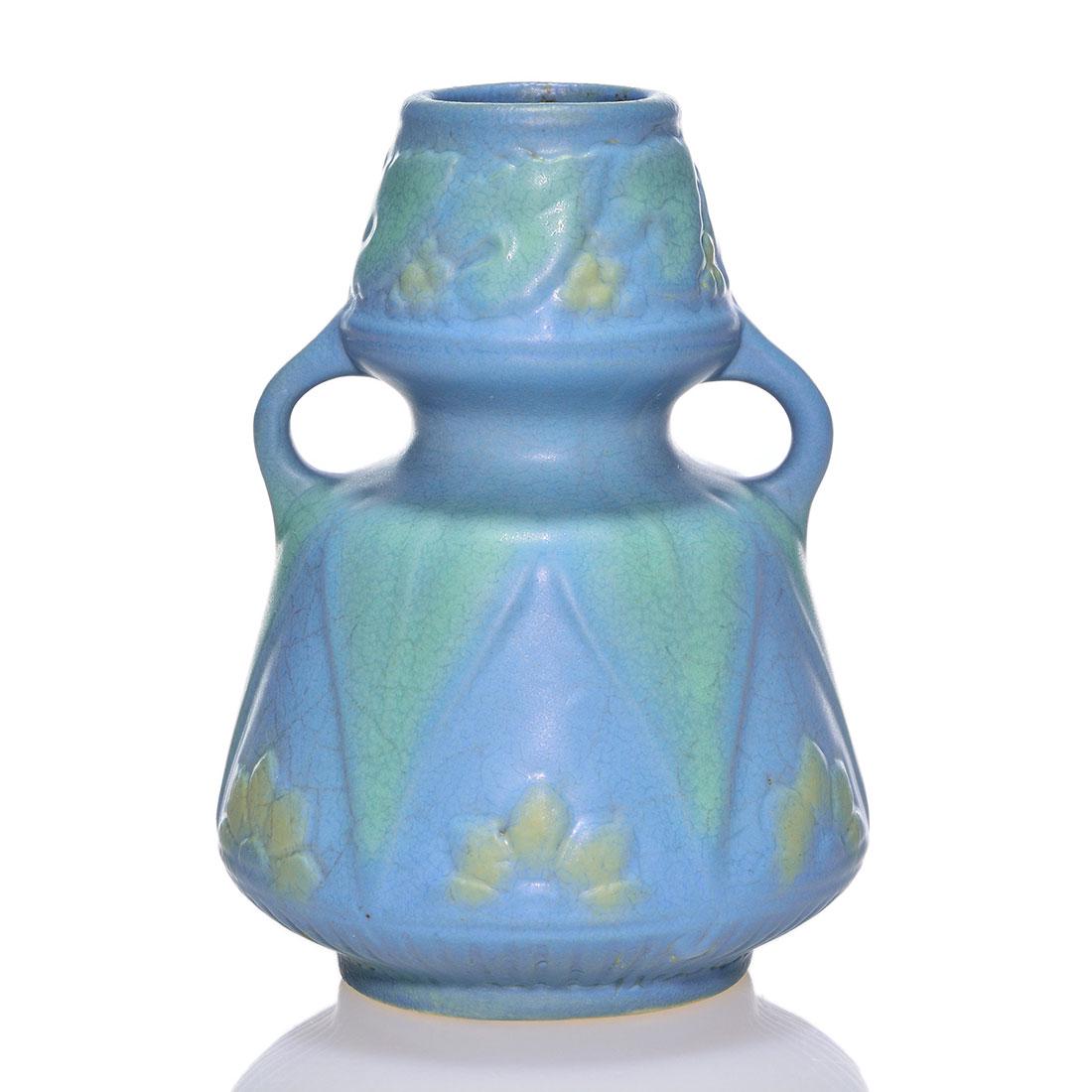 Early Weller Matt Ware vase, grapes, flowers, 4 5/8” (1 of 2)