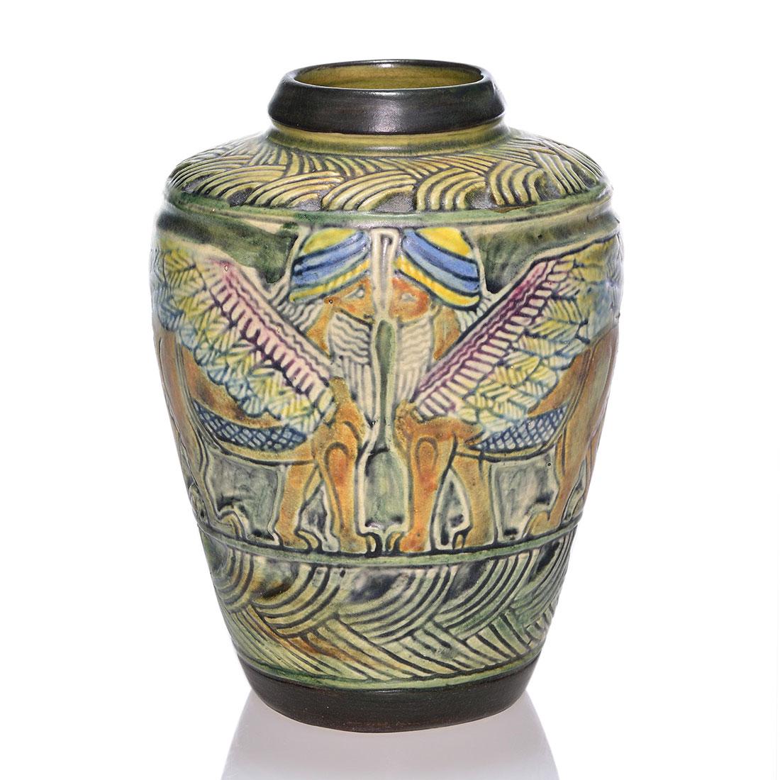 Rare Polychromed Weller Lebanon vase, 6” (1 of 2)