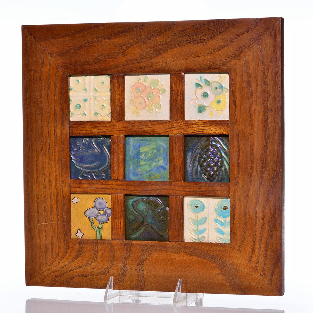 9 Pewabic 2 1/2” flora & fauna tiles, Arts & Crafts (1 of 1)