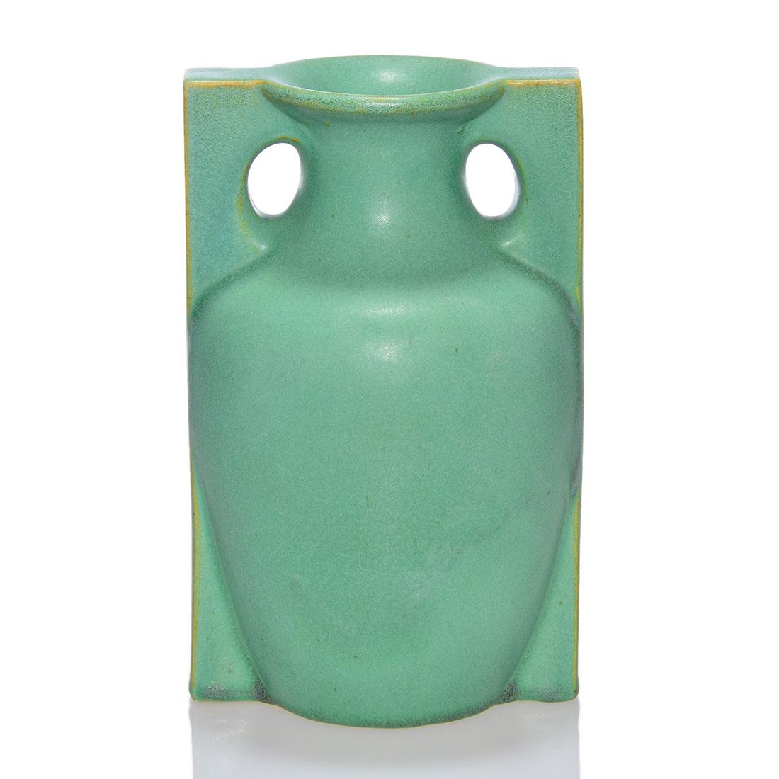 Teco green matt architectural vase, 6 7/8” (1 of 2)