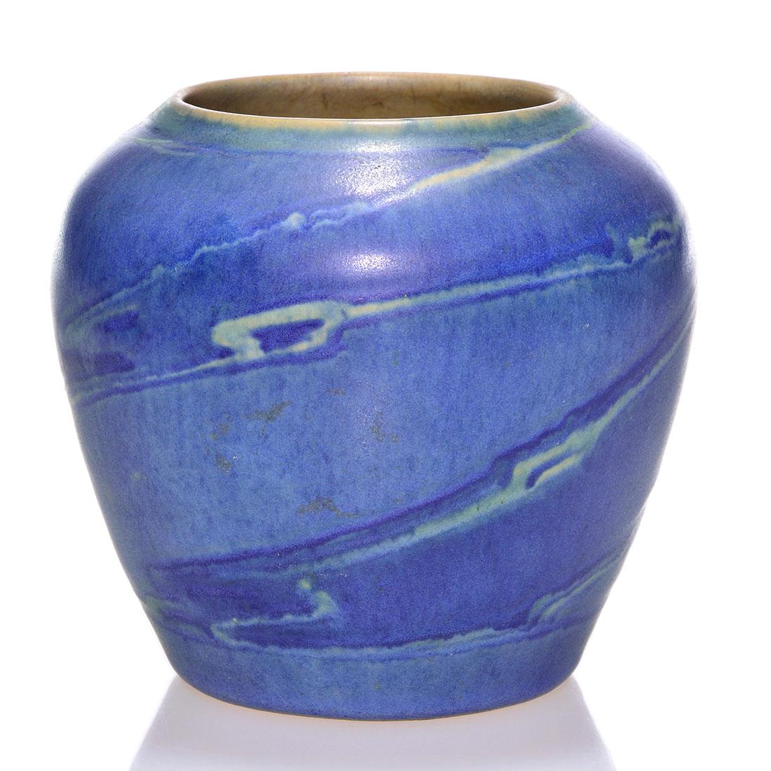 Newcomb vase, leafy vines, 3 7/8", S. Irvine, marks (1 of 2)