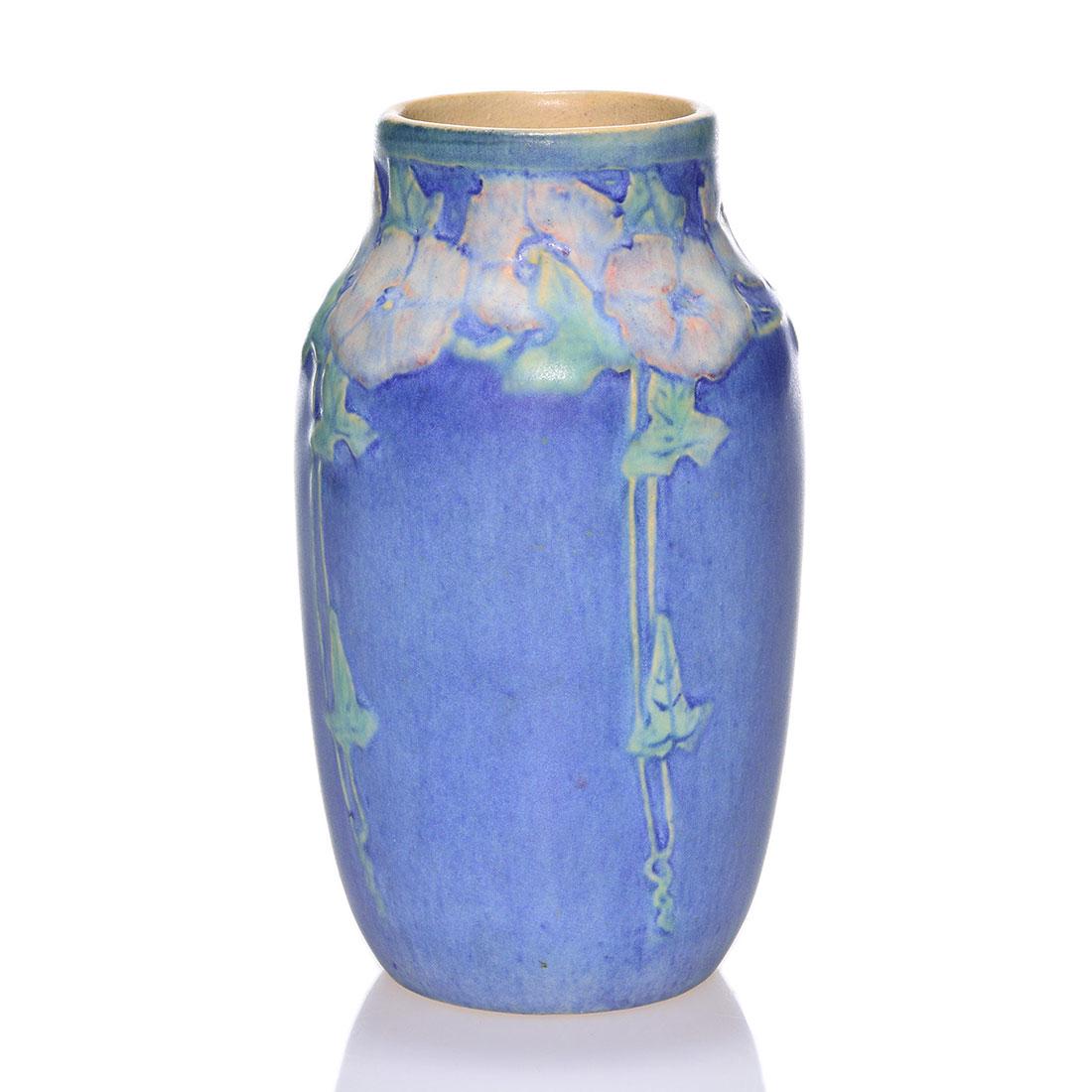 Newcomb Collect carved mat floral vase, 1920, 6” (1 of 2)