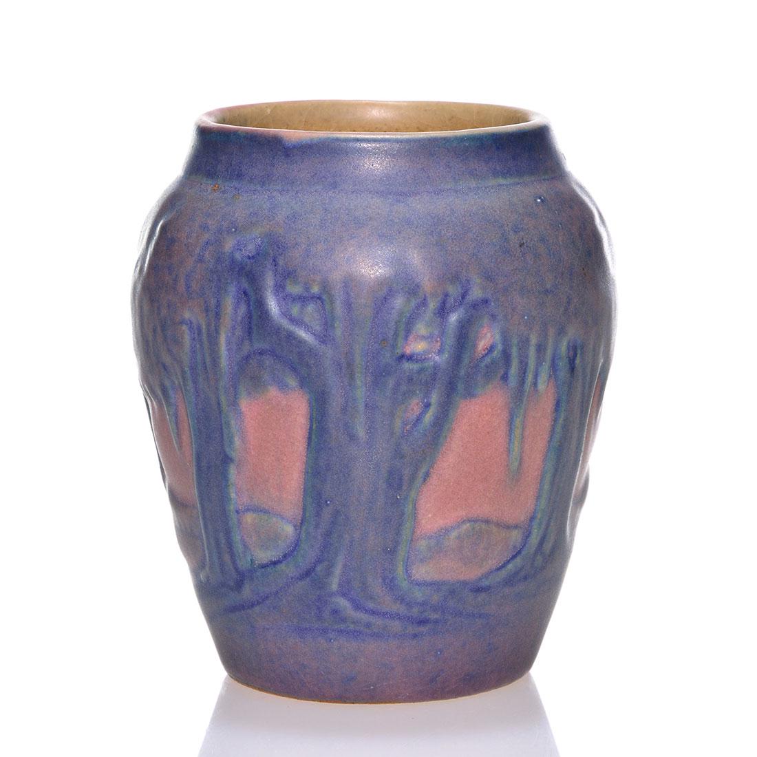 Newcomb College carved scenic vase, Bailey, 1929, 3 3/8 (1 of 2)