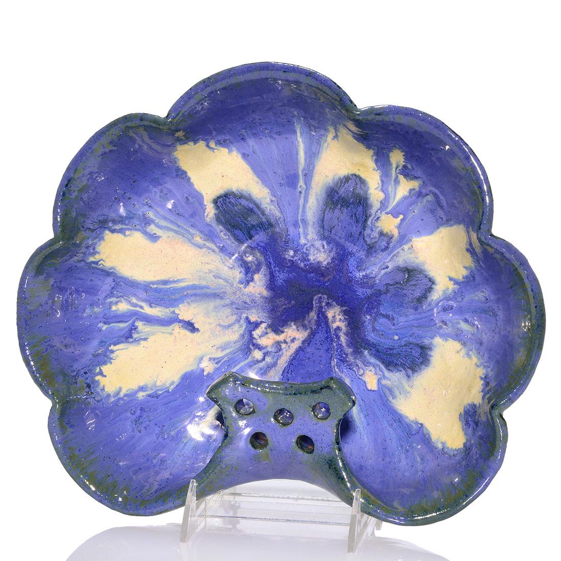 Fulper shell bowl, blue flambe’, 3 7/8” x 11 1/2” (1 of 2)