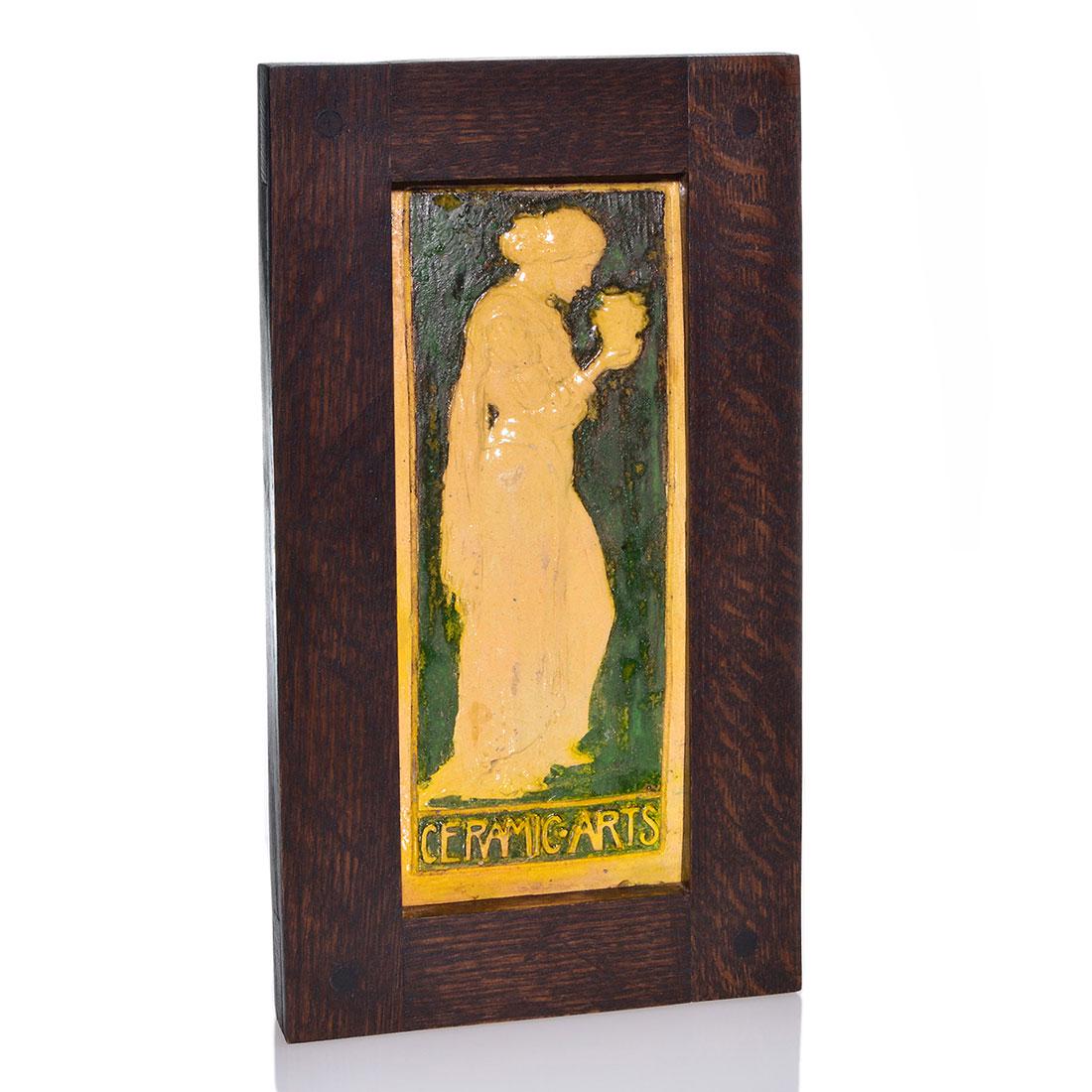 Russell Crook Ceramic Arts tile, lady, 12” X 5 1/4” (1 of 1)
