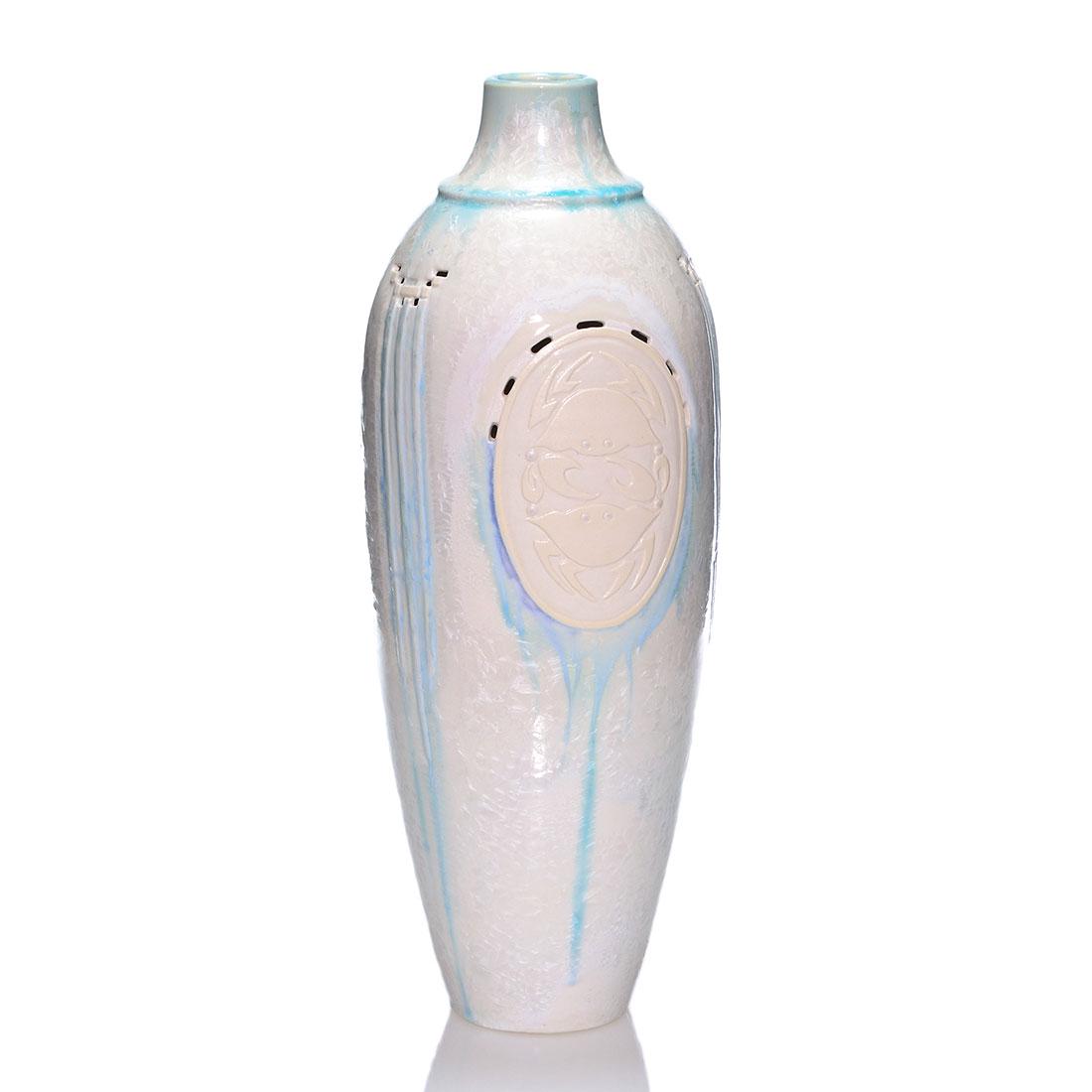Door Pottery reticulated vase, crystalline,19" (1 of 2)