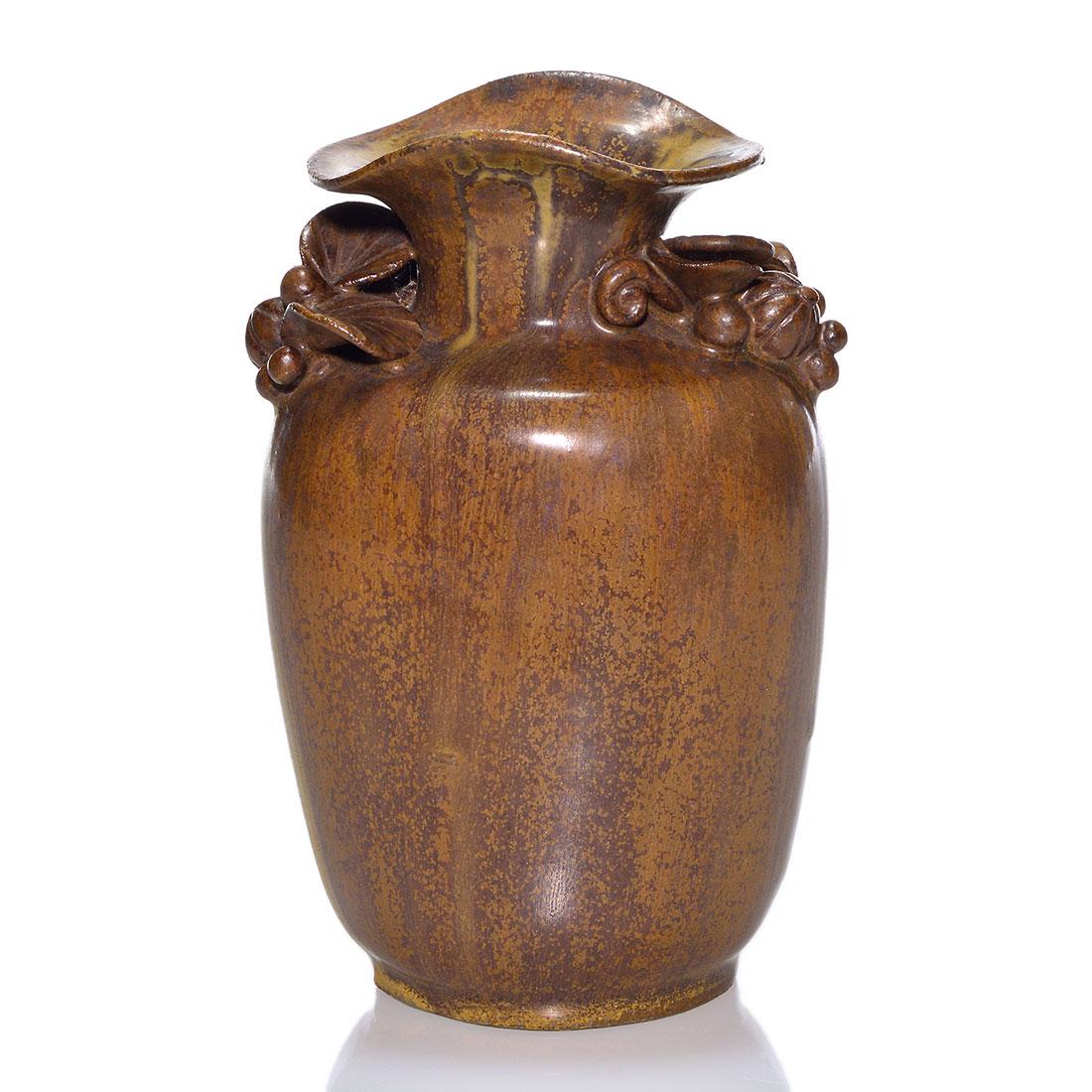 Arne Bang vase, fruit and foliage, ca 1930, 5 5/8”, (1 of 2)