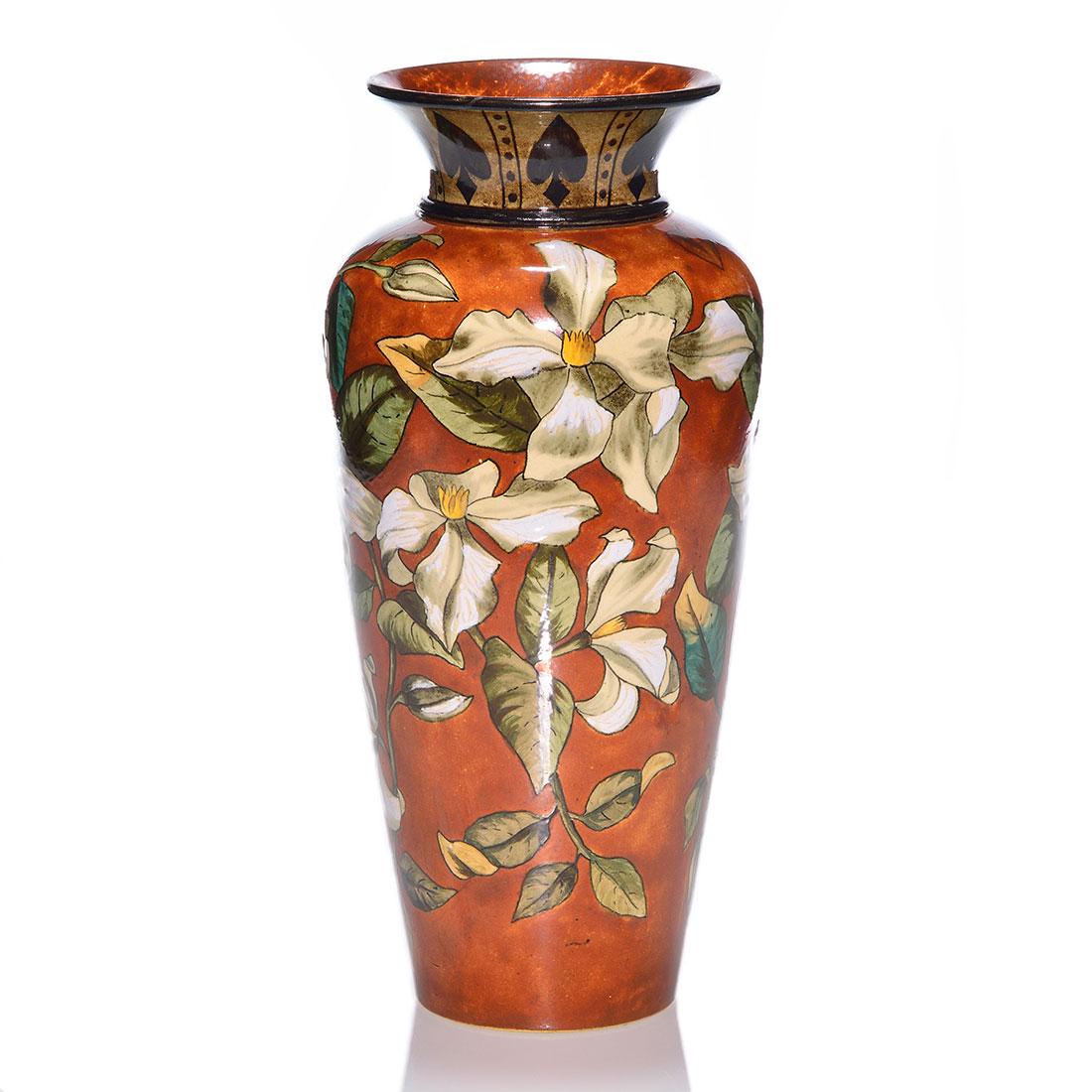 Doulton Faience vase, dogwood, Collins,  1879, 11” (1 of 2)