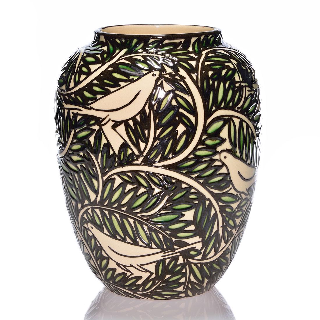 Max Laeuger, Karlsruhe vase, birds in branches, 9 1/2” (1 of 3)