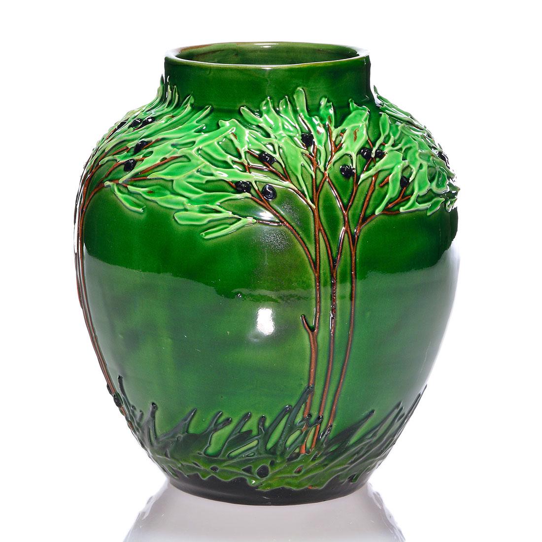 Max Laeuger, Tonwerk Kandern vase, fruit trees, 8 3/8” (1 of 3)