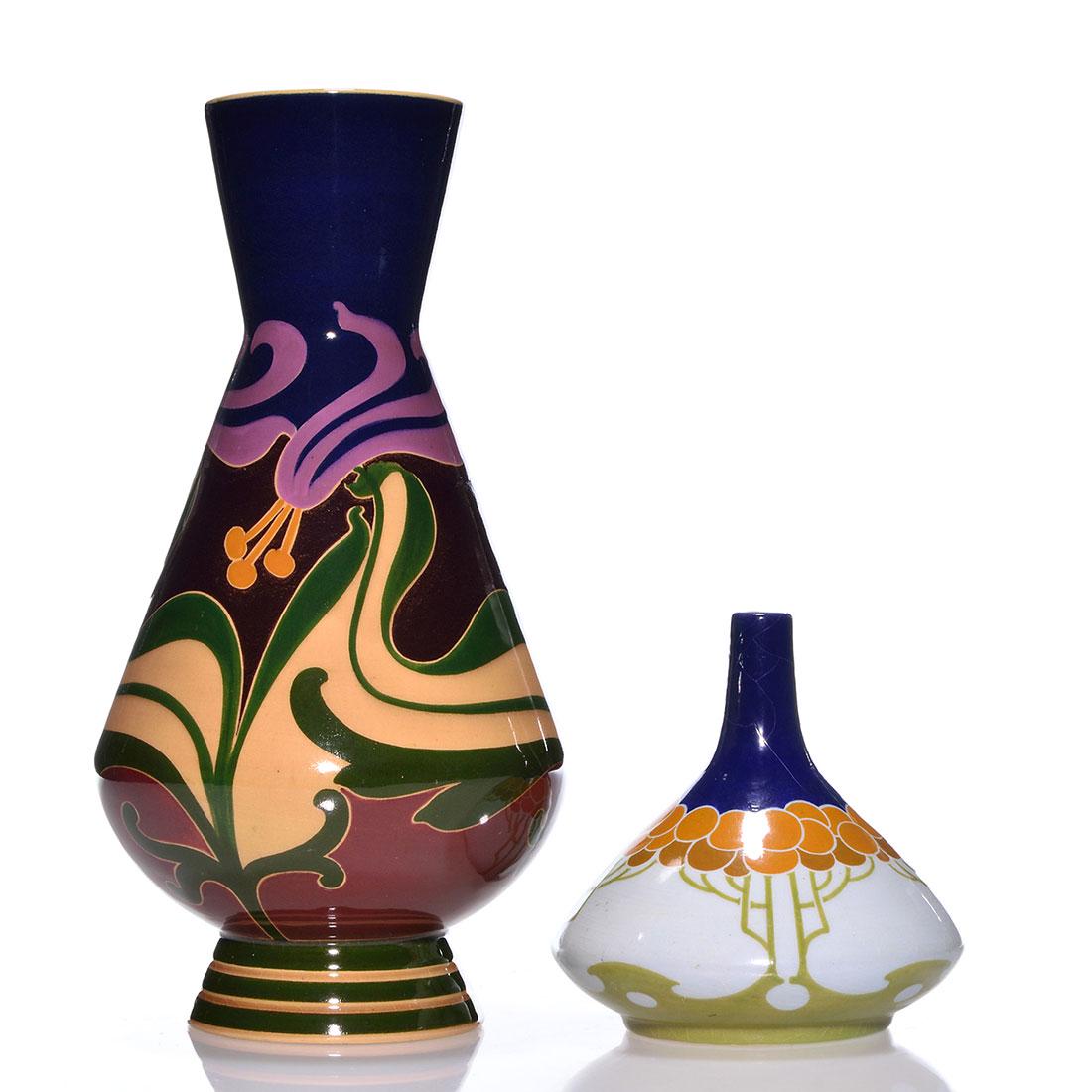 2 Johan von Schwarz Art Nouveau vases, 11 3/4”, 5” (1 of 2)