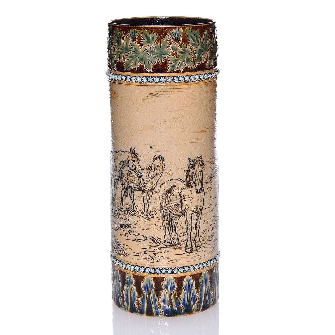 Doulton Lambeth vase, Hannah Barlowe, horses, 9 7/8” (1 of 2)