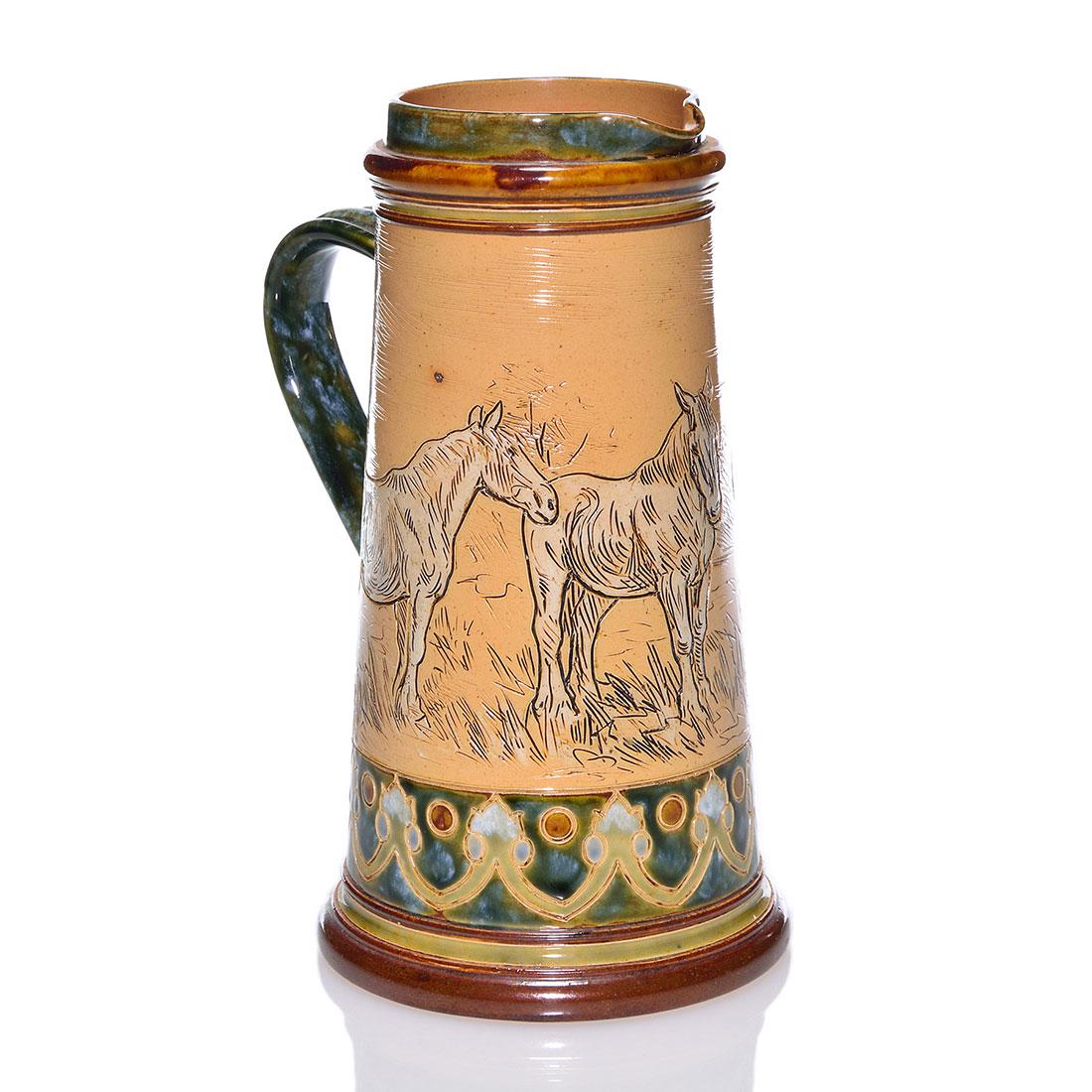Royal Doulton pitcher, Hannah Barlowe, horses, 9 1/4” (1 of 2)