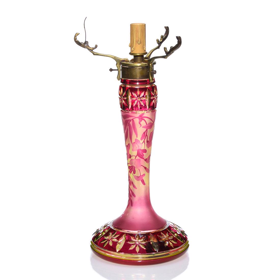 Val St. Lambert cameo & cut lamp base, 10 1/2”, signed (1 of 2)