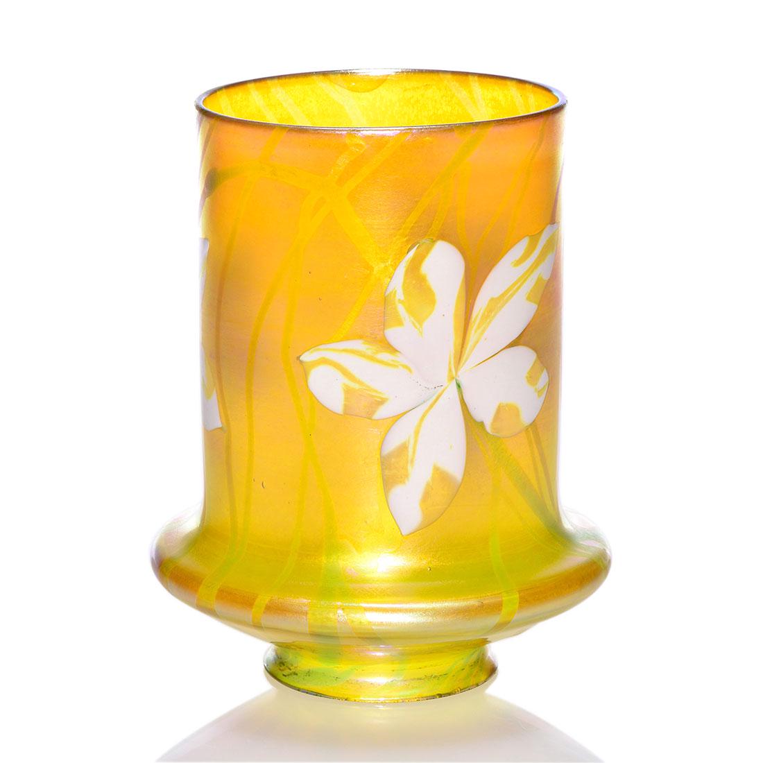 Quezal gold shade, white/gold padded blossoms, 5 1/4”, (1 of 2)